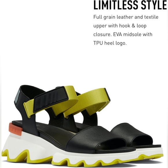 Sorel Kinetic Impact Y-Strap High Wedge Sandals Women's Sz 9.5 Green & Black - Picture 3 of 13